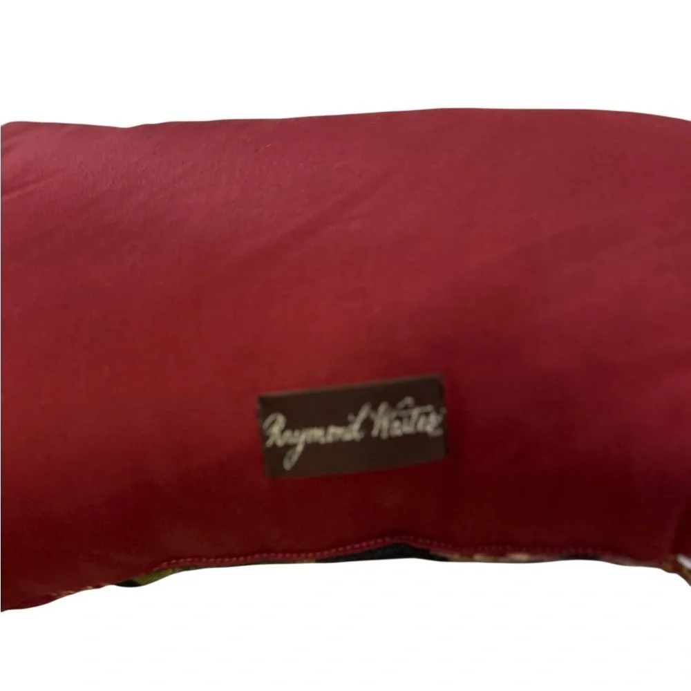 Raymond Waites Lumbar Floral Chenille Pillow Multicolored Pom Pom Trim 10x16”